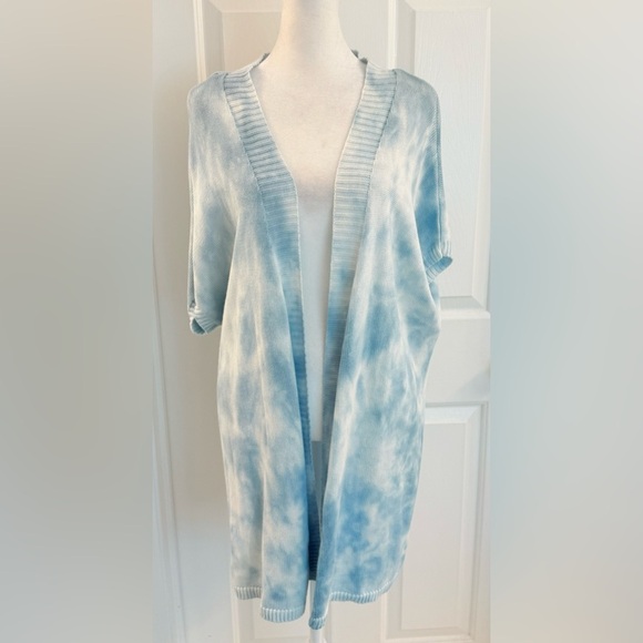 Lane Bryant Cardigan Sweater Size 14/16 Blue Tie Dye Open Front Boho Knit - Picture 1 of 8